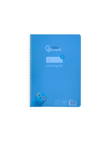 Cuaderno espiral liderpapel din a4 pautaguia tapa plastico80h 90gr cuadro pautado 4mm con margen color azul