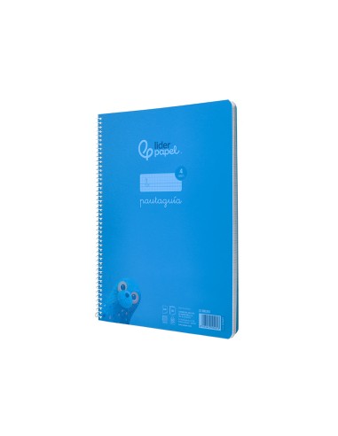 Cuaderno espiral liderpapel din a4 pautaguia tapa plastico80h 90gr cuadro pautado 4mm con margen color azul