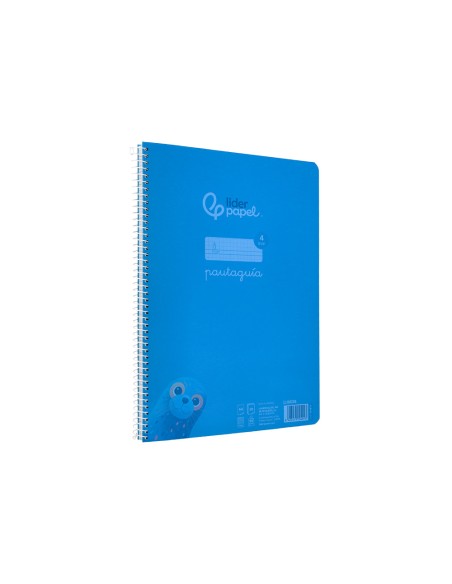 Cuaderno espiral liderpapel din a4 pautaguia tapa plastico80h 90gr cuadro pautado 4mm con margen color azul