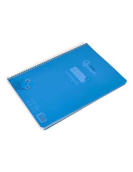 Cuaderno espiral liderpapel din a4 pautaguia tapa plastico80h 90gr cuadro pautado 4mm con margen color azul