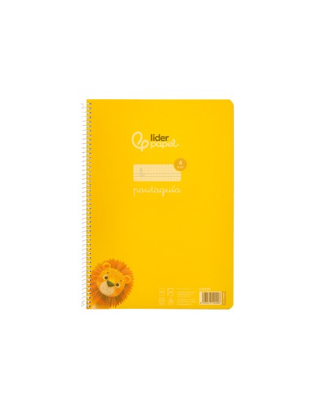 Cuaderno espiral liderpapel din a4 pautaguia tapa plastico80h 90gr cuadro pautado 4mm con margen color amarillo