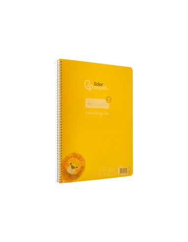 Cuaderno espiral liderpapel din a4 pautaguia tapa plastico80h 90gr cuadro pautado 4mm con margen color amarillo