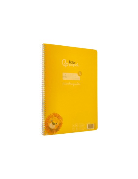 Cuaderno espiral liderpapel din a4 pautaguia tapa plastico80h 90gr cuadro pautado 4mm con margen color amarillo