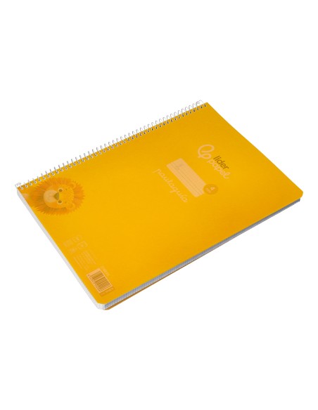 Cuaderno espiral liderpapel din a4 pautaguia tapa plastico80h 90gr cuadro pautado 4mm con margen color amarillo
