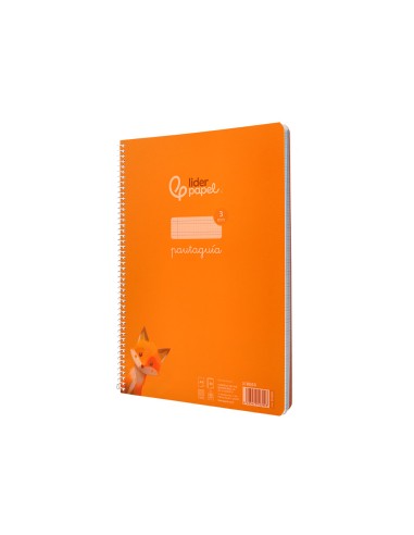 Cuaderno espiral liderpapel din a4 pautaguia tapa plastico80h 90gr cuadro pautado 3mm con margen color naranja