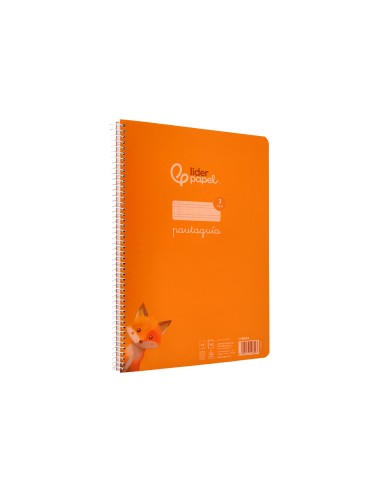Cuaderno espiral liderpapel din a4 pautaguia tapa plastico80h 90gr cuadro pautado 3mm con margen color naranja
