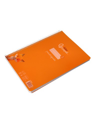 Cuaderno espiral liderpapel din a4 pautaguia tapa plastico80h 90gr cuadro pautado 3mm con margen color naranja