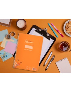 Cuaderno espiral liderpapel din a4 pautaguia tapa plastico80h 90gr cuadro pautado 3mm con margen color naranja