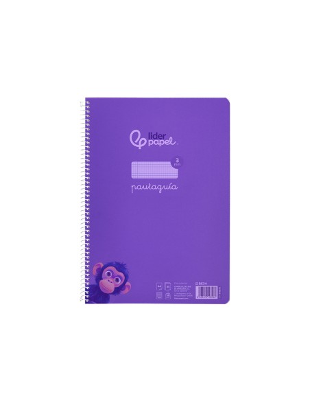 Cuaderno espiral liderpapel din a4 pautaguia tapa plastico80h 90gr cuadro pautado 3mm con margen color lila