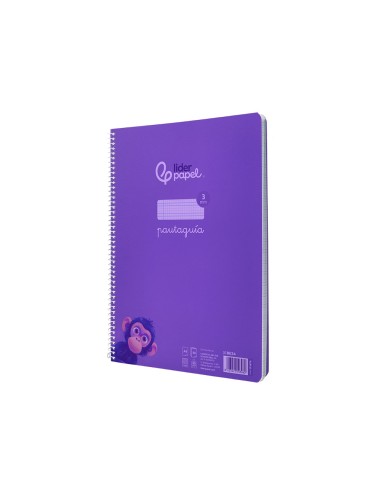 Cuaderno espiral liderpapel din a4 pautaguia tapa plastico80h 90gr cuadro pautado 3mm con margen color lila