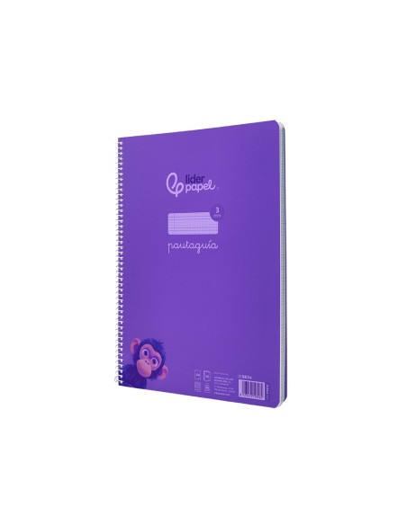 Cuaderno espiral liderpapel din a4 pautaguia tapa plastico80h 90gr cuadro pautado 3mm con margen color lila