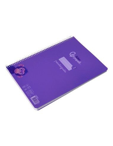 Cuaderno espiral liderpapel din a4 pautaguia tapa plastico80h 90gr cuadro pautado 3mm con margen color lila