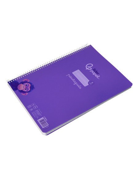 Cuaderno espiral liderpapel din a4 pautaguia tapa plastico80h 90gr cuadro pautado 3mm con margen color lila