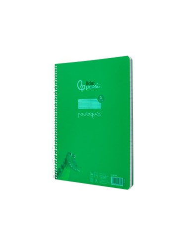 Cuaderno espiral liderpapel din a4 pautaguia tapa plastico80h 90gr cuadro pautado 3mm con margen color verde