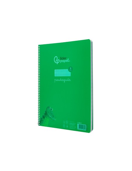 Cuaderno espiral liderpapel din a4 pautaguia tapa plastico80h 90gr cuadro pautado 3mm con margen color verde