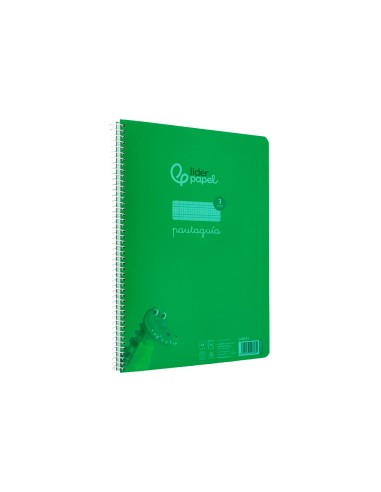 Cuaderno espiral liderpapel din a4 pautaguia tapa plastico80h 90gr cuadro pautado 3mm con margen color verde