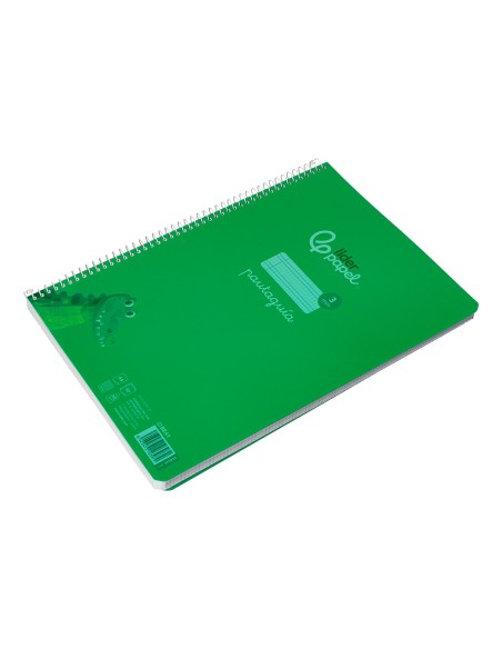 Cuaderno espiral liderpapel din a4 pautaguia tapa plastico80h 90gr cuadro pautado 3mm con margen color verde