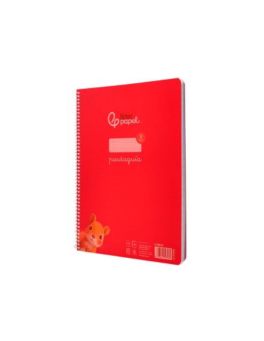 Cuaderno espiral liderpapel din a4 pautaguia tapa plastico80h 90gr cuadro pautado 3mm con margen color rojo