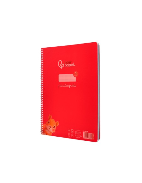 Cuaderno espiral liderpapel din a4 pautaguia tapa plastico80h 90gr cuadro pautado 3mm con margen color rojo