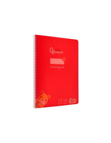 Cuaderno espiral liderpapel din a4 pautaguia tapa plastico80h 90gr cuadro pautado 3mm con margen color rojo