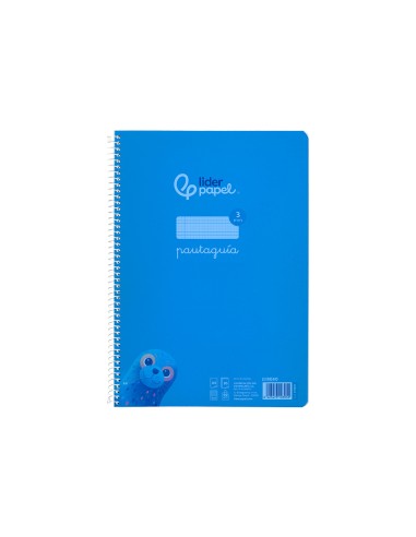 Cuaderno espiral liderpapel din a4 pautaguia tapa plastico80h 90gr cuadro pautado 3mm con margen color azul