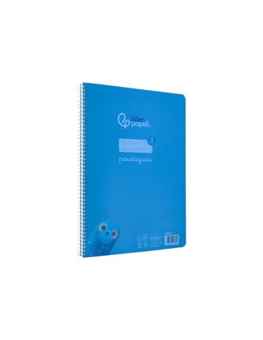 Cuaderno espiral liderpapel din a4 pautaguia tapa plastico80h 90gr cuadro pautado 3mm con margen color azul