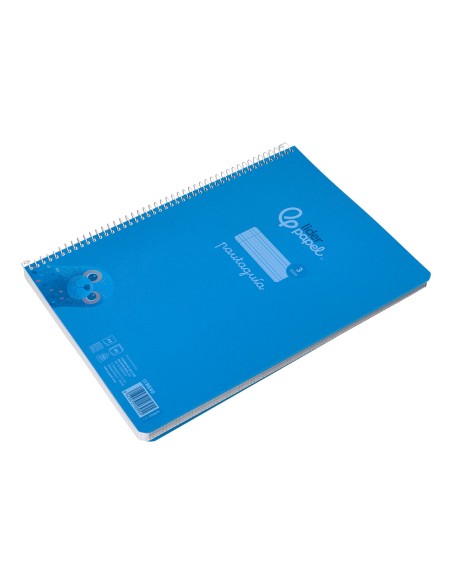 Cuaderno espiral liderpapel din a4 pautaguia tapa plastico80h 90gr cuadro pautado 3mm con margen color azul