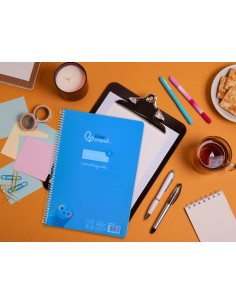 Cuaderno espiral liderpapel din a4 pautaguia tapa plastico80h 90gr cuadro pautado 3mm con margen color azul