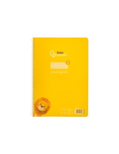 Cuaderno espiral liderpapel din a4 pautaguia tapa plastico80h 90gr cuadro pautado 3mm con margen color amarillo