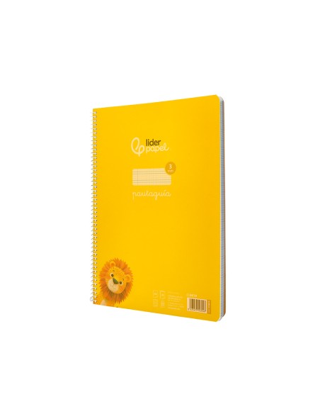 Cuaderno espiral liderpapel din a4 pautaguia tapa plastico80h 90gr cuadro pautado 3mm con margen color amarillo