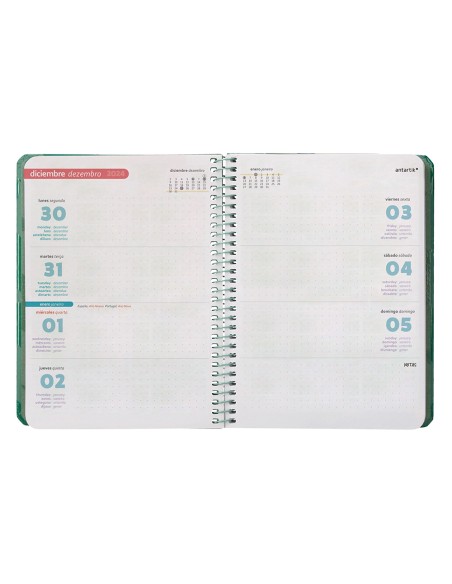 Agenda espiral antartik pattern a6 2025 semana vista color verde papel 80 gr