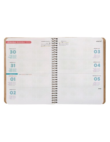 Agenda espiral antartik patter n a6 2025 semana vista color rosa nude papel 80gr