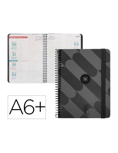 Agenda espiral antartik pattern a6 2025 semana vista color negro papel 80 gr