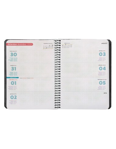 Agenda espiral antartik pattern a6 2025 semana vista color negro papel 80 gr
