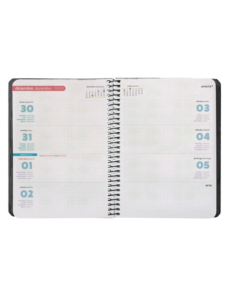 Agenda espiral antartik pattern a6 2025 semana vista color negro papel 80 gr
