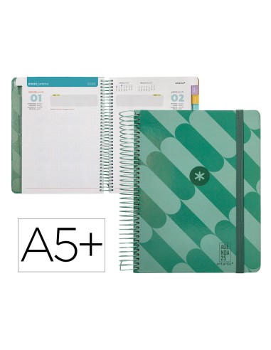 Agenda espiral antartik pattern a5 2025 dia pagina color verde papel 80 gr