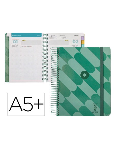 Agenda espiral antartik pattern a5 2025 dia pagina color verde papel 80 gr