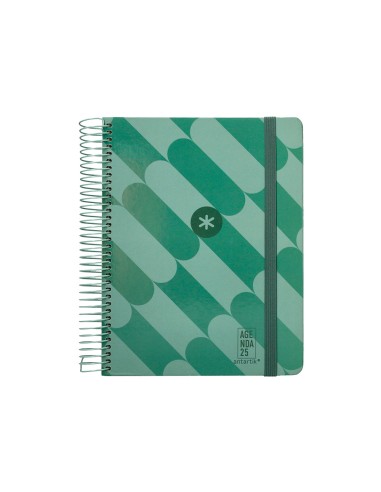Agenda espiral antartik pattern a5 2025 dia pagina color verde papel 80 gr