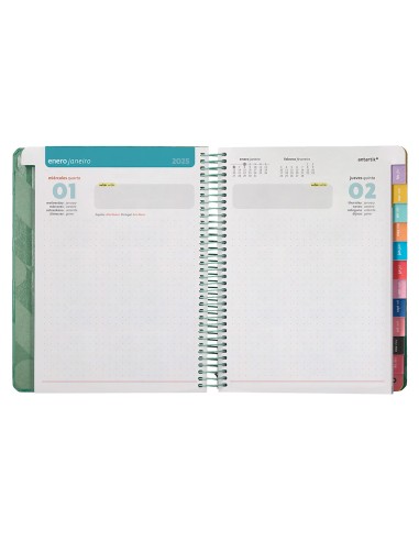 Agenda espiral antartik pattern a5 2025 dia pagina color verde papel 80 gr
