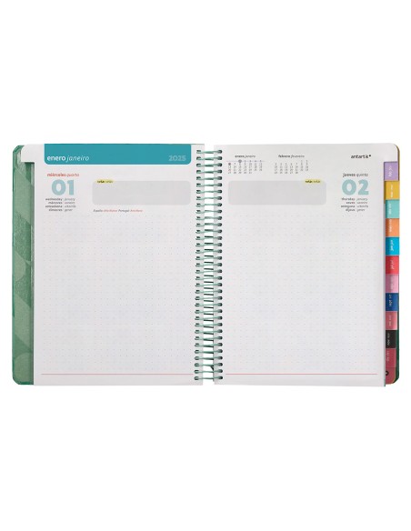 Agenda espiral antartik pattern a5 2025 dia pagina color verde papel 80 gr