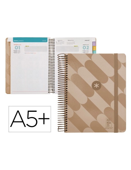 Agenda espiral antartik pattern a5 2025 dia pagina color rosa nude papel 80 gr