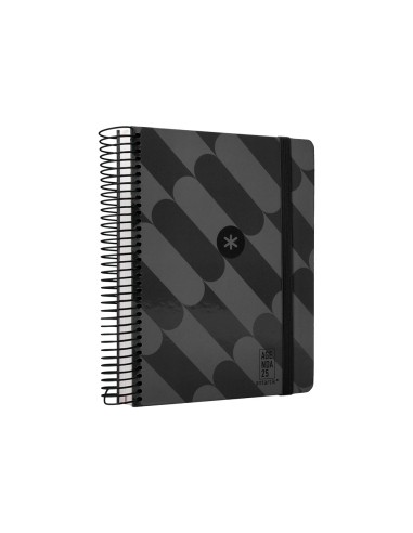 Agenda espiral antartik pattern a5 2025 dia pagina color negro papel 80 gr