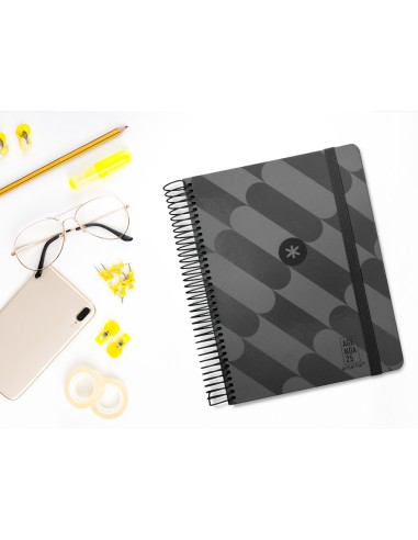 Agenda espiral antartik pattern a5 2025 dia pagina color negro papel 80 gr