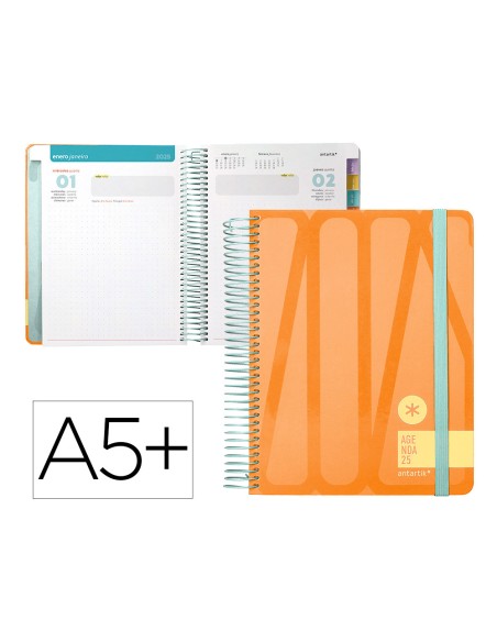 Agenda espiral antartik bold a5 2025 dia pagina color rosamelocoton papel 80gr