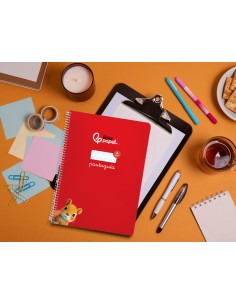 Cuaderno espiral liderpapel di n a4 pautaguia tapa blanda 80h 75 gr cuadro pautado 3mm color rojo