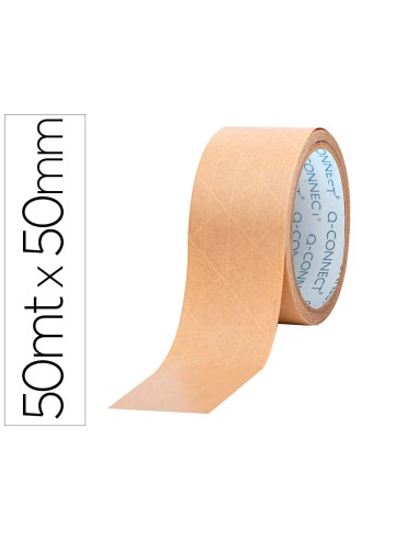 Cinta adhesiva q connect reforzada kraft 50mt x 50 mm para embalaje