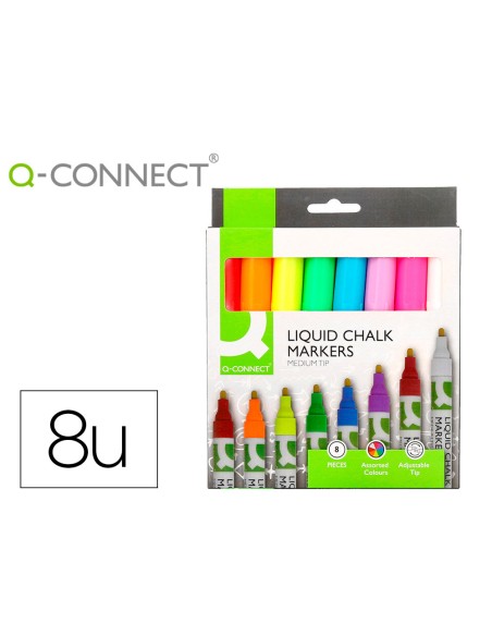 Rotulador q connect tiza liquida punta redonda trazo 3 mm caja de 8 unidades colores surtidos