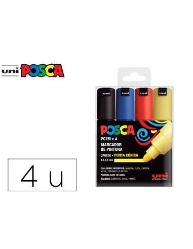 Rotulador uni posca pc 7m 4c marcador de pintura punta conica 45 55 mm estuche de 4 unidades colores basicos