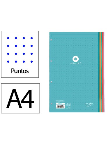 Recambio liderpapel antartik dots a4 100 hojas 90g m2 rayado puntos 4 taladros bandas de 5 colores