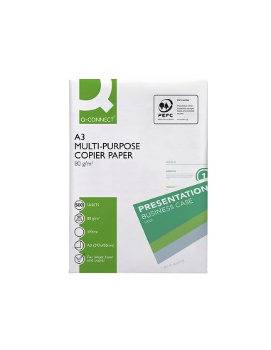 Papel fotocopiadora q connect economy din a3 80 gramos paquete de 500 hojas